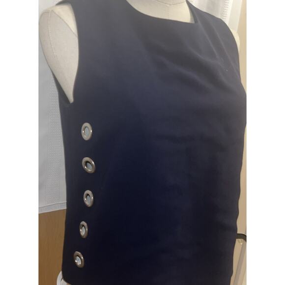 CARMEN MARC VALVO WOMEN'S Dark Blue SLEEVELESS TOP XS Zip Back,Silver Grommets - Picture 4 of 16